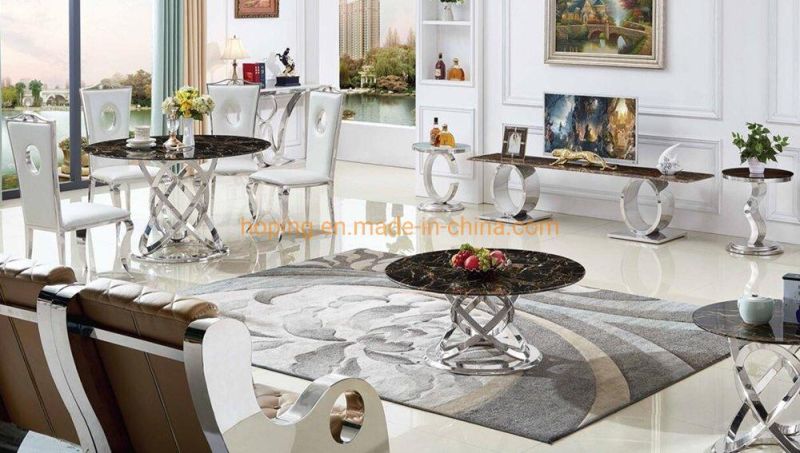 Modern Plain Marble Top Chanel Round Base Dining Table Stainless Steel Wedding Cake Coffee Table