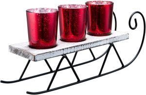 Red Mercury Glass Tealight Candle Holder Decorative Glass Sled Votive Candlestick