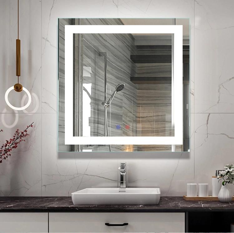 Home Furniture Mirror Illuminated Fogless Square LED Lighted Bathroom Mirror with Touch