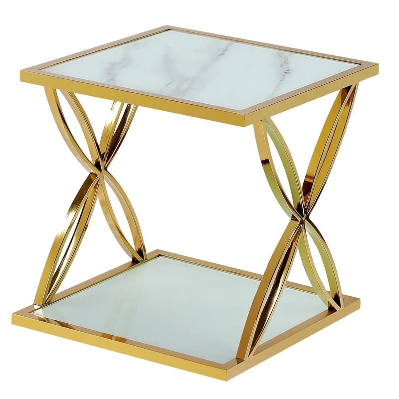 Modern Hotel Home Bedroom Furniture Stainless Steel Tempered Glass Coffee Table