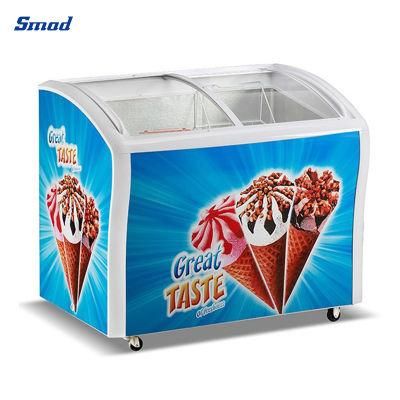 Commercial Sliding Glass Door Ice Cream Display Chest Freezer Showcase