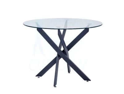 Modern Dining Table with Transparent Tempered Glass Stainless Steel Chrome Legs Hotal Dining Table