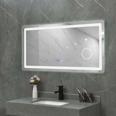 Rectangle 3X Magnifying and Time Display Bathroom LED Backlit Glass Mirror