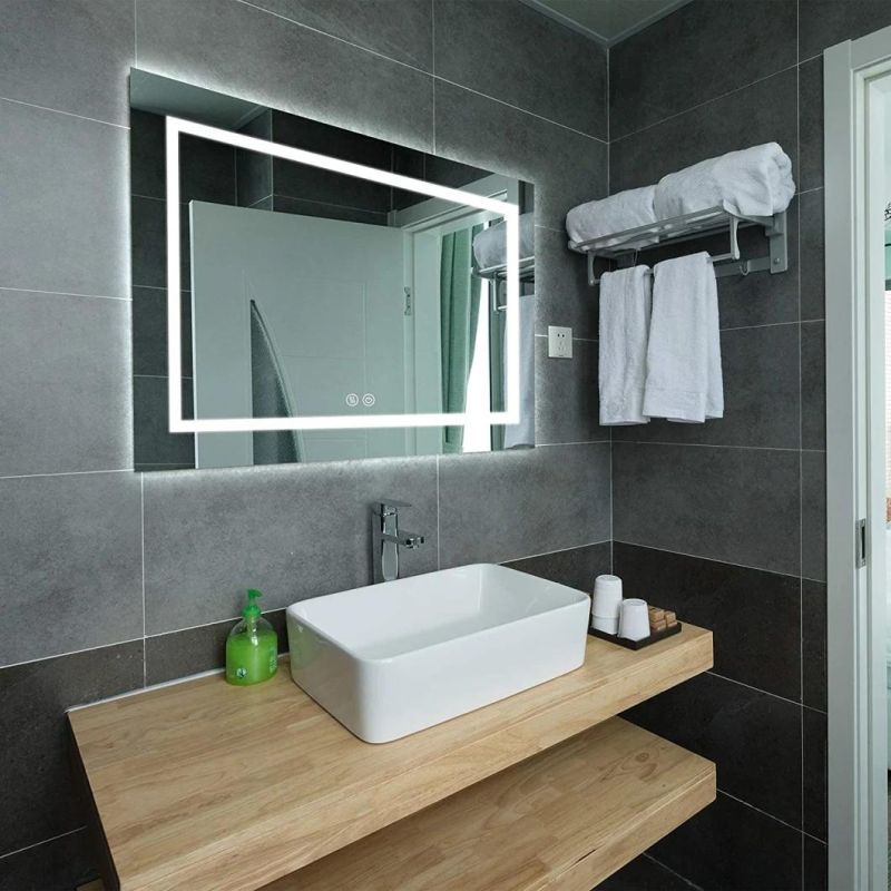 Safety Non-Corrosive Tempered Glass Dimming and Anti Mist Bathroom Wall Mirrors with Low Energy LED Light