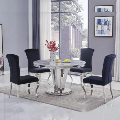 Italian Style Round Stainless Steel Marble Top Dining Table