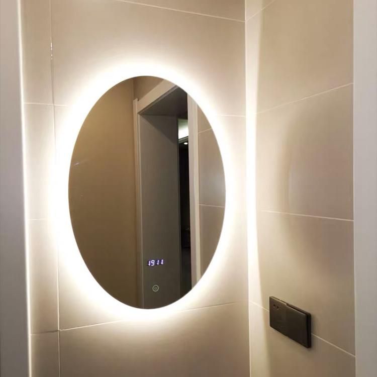 Hotel Bathroom Wall Backlit Smart Toilet Mirror with Time Display