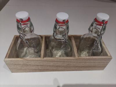 Swing Top Thick Glass Transparent Spice Storage Bottle Glass Jar in Wood Storage Rack