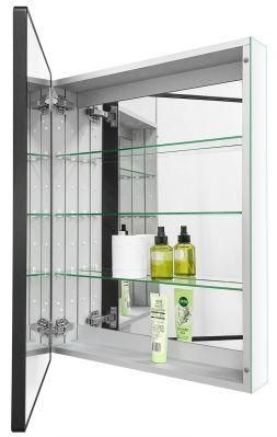 Aluminum Bathroom Medicine Cabinet with Black Frame Single Mirror Door 22 Inch X 30 Inch Recess or Surface Mount, Silver