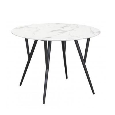 Modern Round Dining Table Metal Leg Sintered Stone Faux Marble Top Dining Table