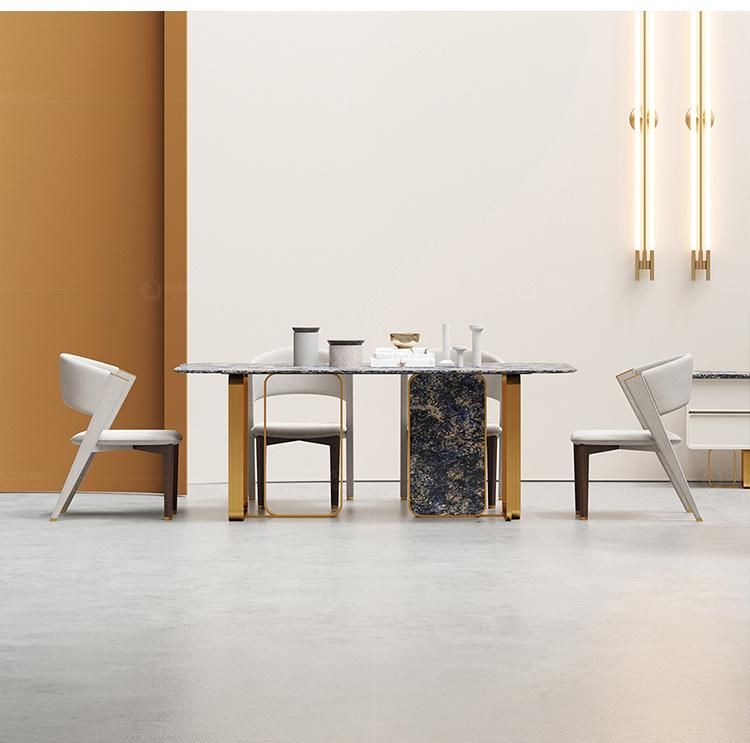 Rectangle Dining Room Table Marble Top Gold Frame Dining Table