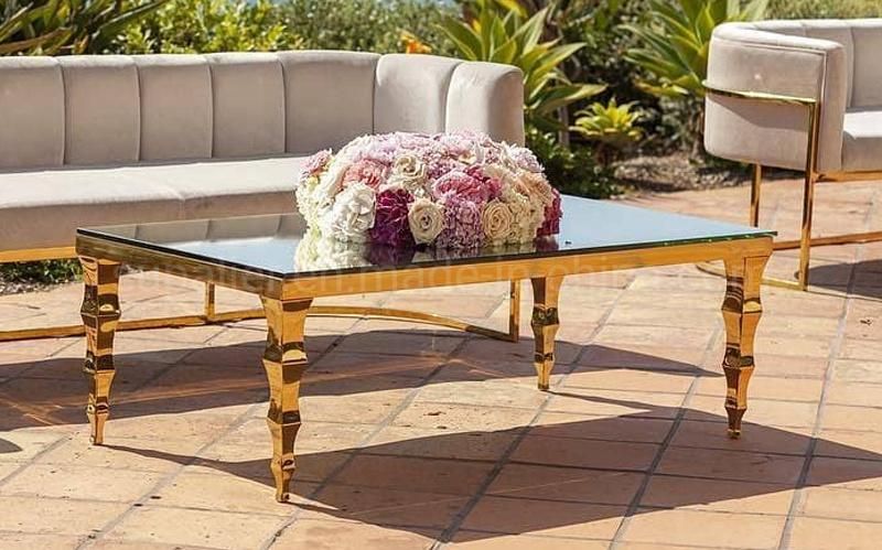 Luxury Metal Gold Mirror Glass Coffee Table for Hotel