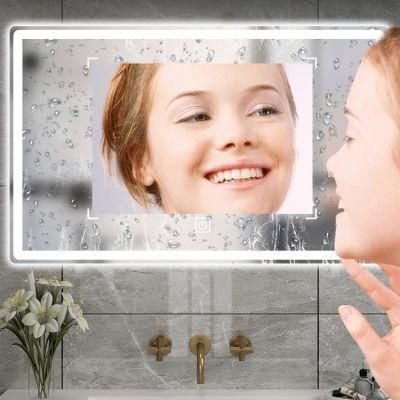 Wall Hanging Beauty Salon Furniture Silver Coating LED Bathroom Glass Mirror