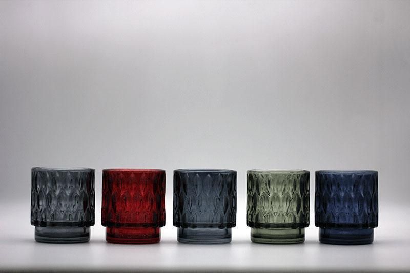 Glass Candle Holder with Various Color and Embossed Decal