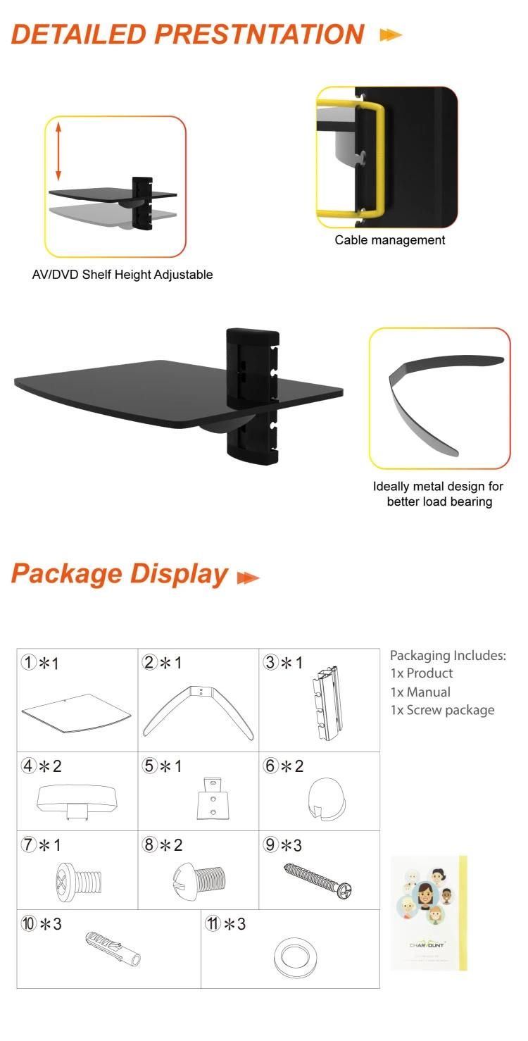 Gold Supplier China 360X250X5mm Set Top Box TV Mount DVD Wall Bracket (CT-DVD-1DBS)