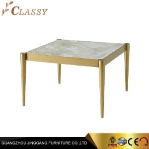 Contemperary Square Marble Coffee Table Side Table with Golden Stainless Steel Frame