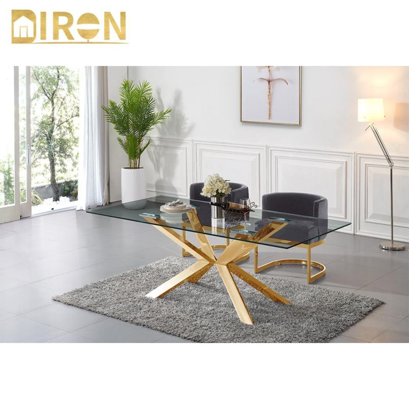 China Hot Sale Modern Stainless Steel Home Furniture Glass Dining Table