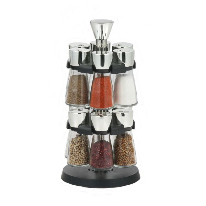 12PCS Glass Spice Shaker Spice Jar with Plastic Revolving Rack