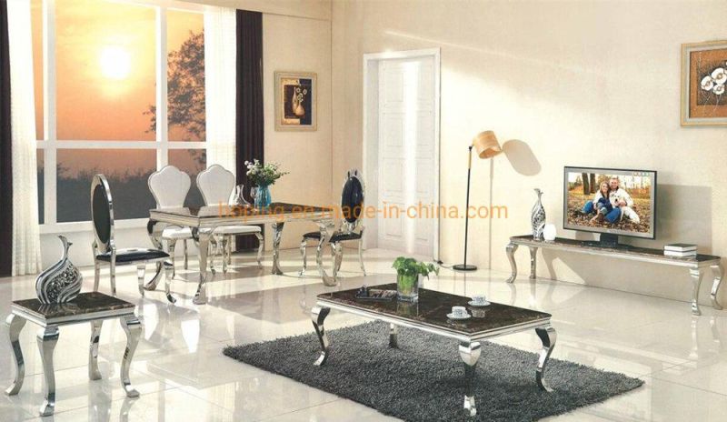 Modern Plain Marble Top Chanel Round Base Dining Table Stainless Steel Wedding Cake Coffee Table