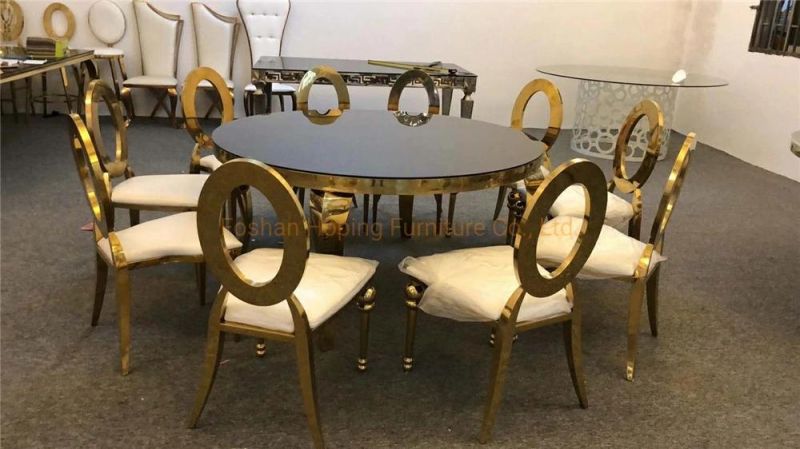 Modern White Gold 12 Person Wedding Chair Table 18 mm Plywood PVC Hotel Dining Table