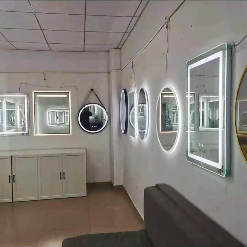 Home Luxury Decorative Crystal Furniture Wall Makeup Smart LED Mirror with Three Colors Light