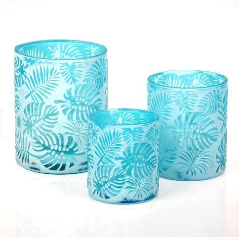 Vss Customized Embossed Cylinder Glass Candle Holder for Home Decoration