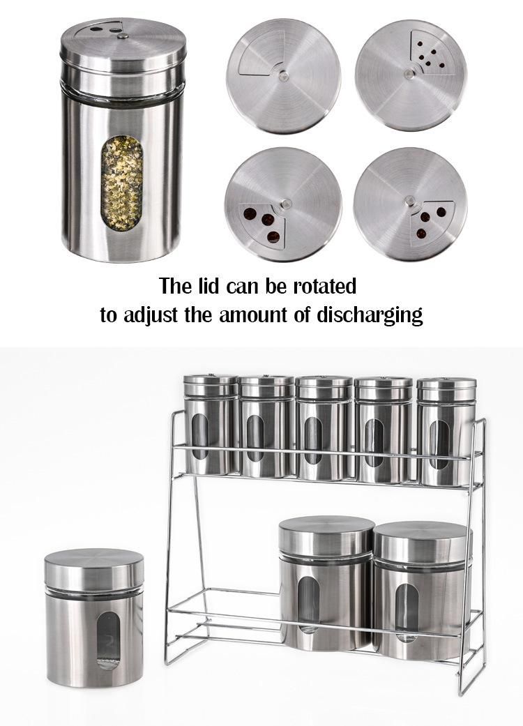 Fancy Contemporary 8 Set Stainless Steel Cover Glass Spices Jar Rack Food Storage Glass Jar Kitchen Spice Rack