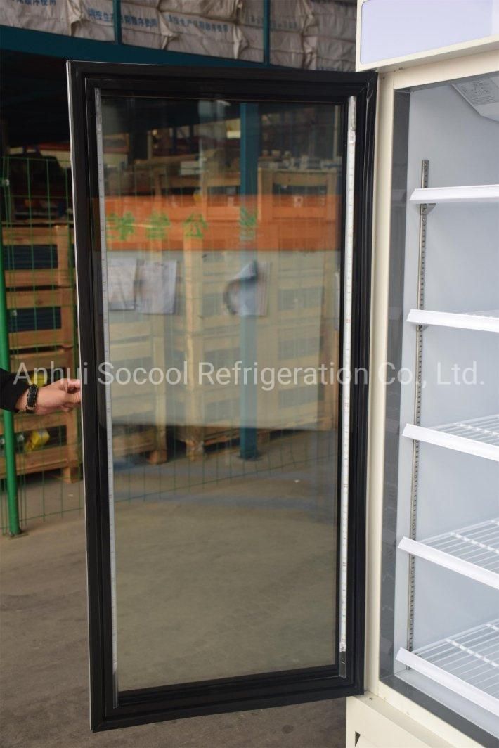 Supermarket Glass Door Display Showcase with Top Canopy with LED Light for Frozen Foods