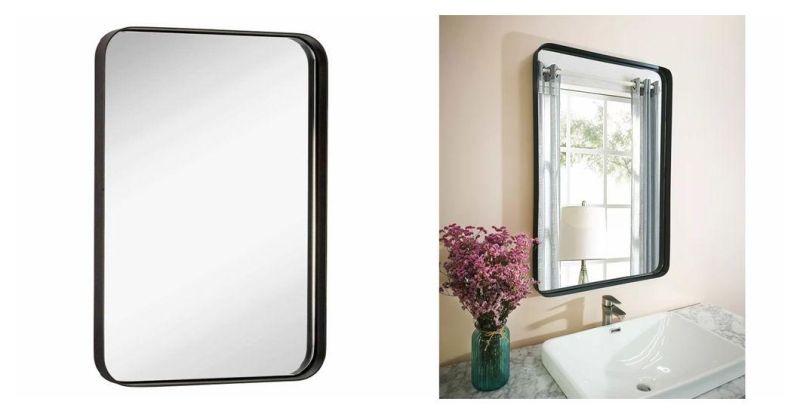Brushed Gold Metal Framed Bathroom Mirror for Wall Mounted Baroom Vanity Mirror