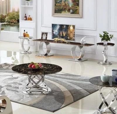 Modern Living Room Furniture Marble Coffee Table Tan Round Glass Coffee Table Metal Base