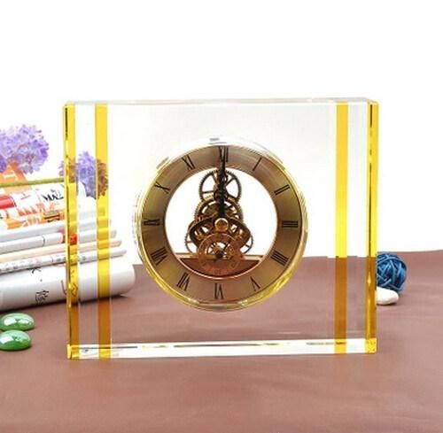 Custom Crystal Glass Desk Clock Craft for Decoration