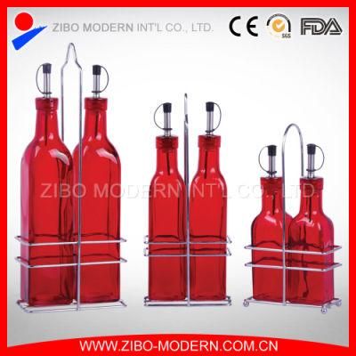 Wholesale Glass Cooking Oil Bottle Variety Sizes with Metal Rack
