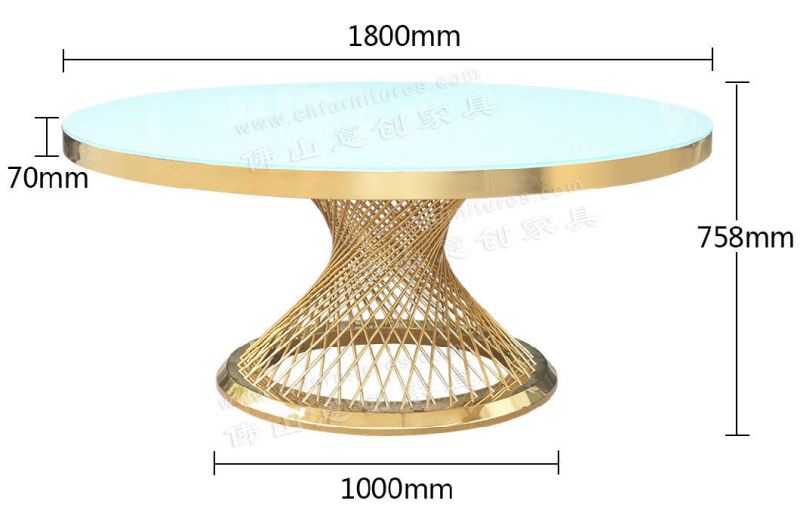 Light Luxury Simple 4-6 People Small Apartment Home Hotel Golden Stainless Steel Round Dining Table Chair Combination