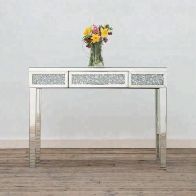 Modern Sparkly Crushed Diamond 3 Drawer Mirrored Dressing Table