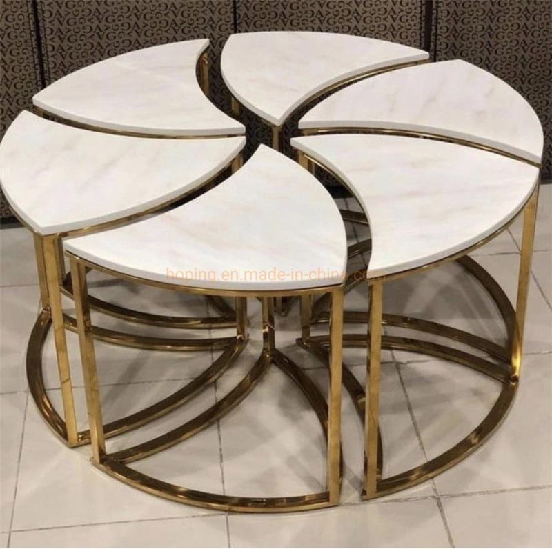Luxury Gold Wooden Coffee Table Column Base Console Table Side Table Hotel Hall Table