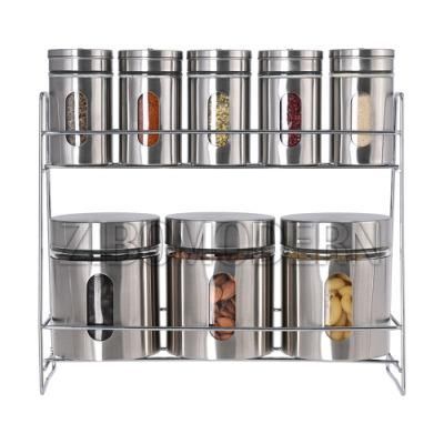 Fancy Contemporary 8 Set Stainless Steel Cover Glass Spices Jar Rack Food Storage Glass Jar Kitchen Spice Rack