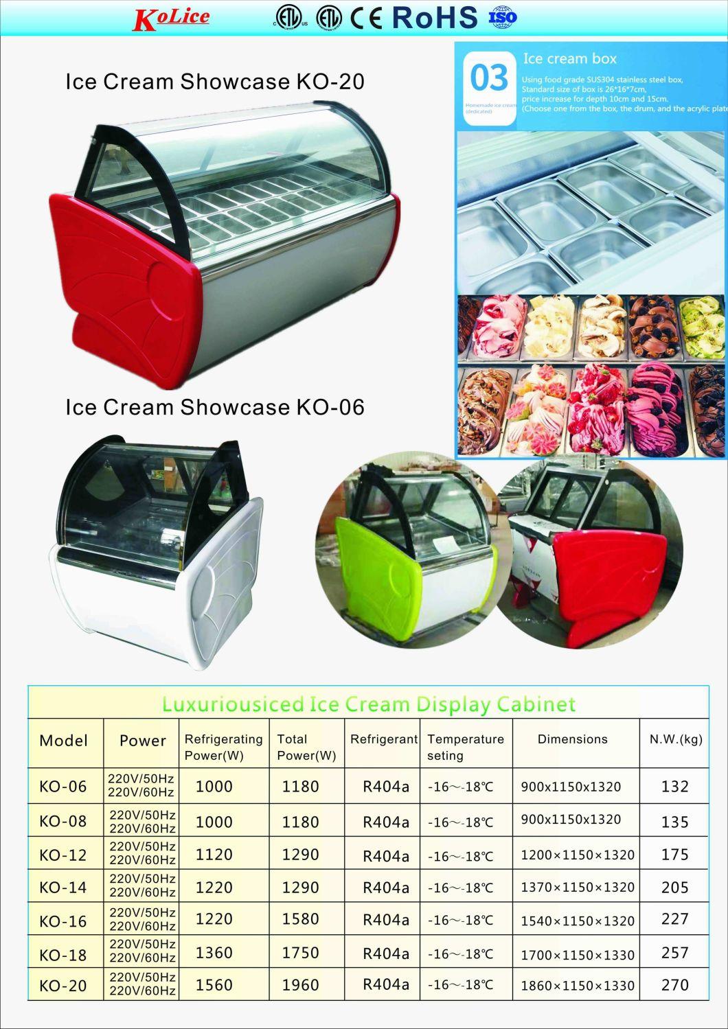 Commerical Stainless Steel Glass 6 Pans Ice Cream Gelato Machine Popsicle Freezer Showcase