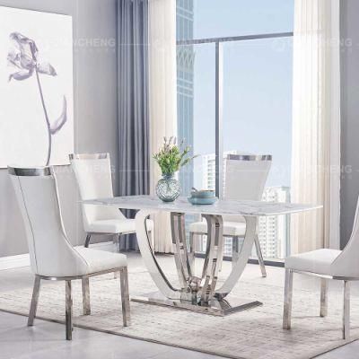 Furniture Marble Top Stainless Steel Metal Legs Dining Table Set
