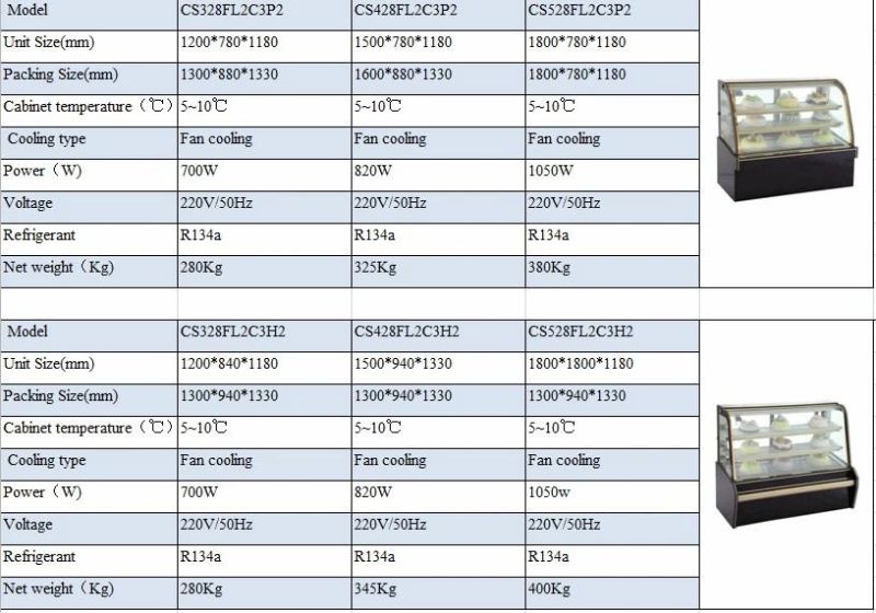 Front Curved Dual Temperature Cake Showcase for Cake