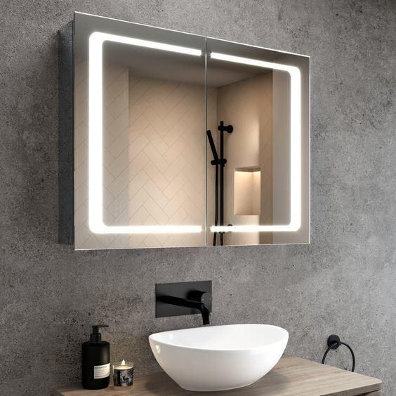 Single, Double, Door Home Decor Bathroom Lighted Mirror Cabinet with Touch Sensor