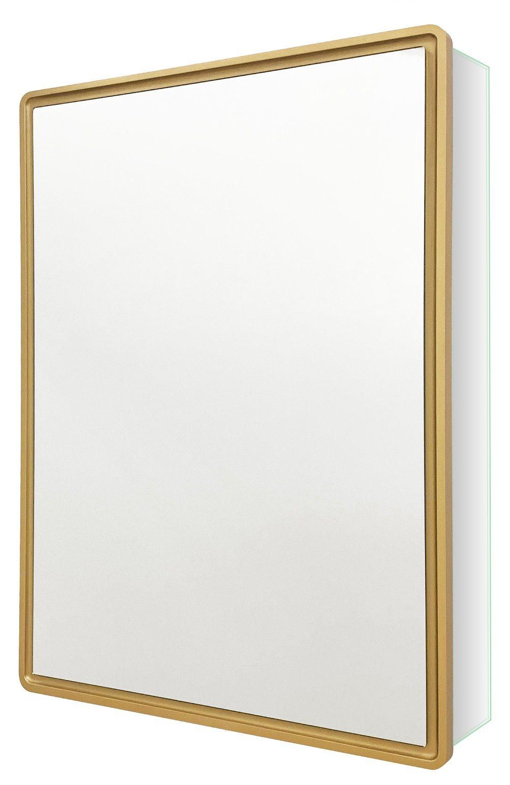 Wall Aluminum Alloy Waterproof Medicine Cabinet Bathroom Mirror Cabinet Gold Wood Framed Northern Europe Storage Hanging Cabinet with Single Door Fortoilet Kit