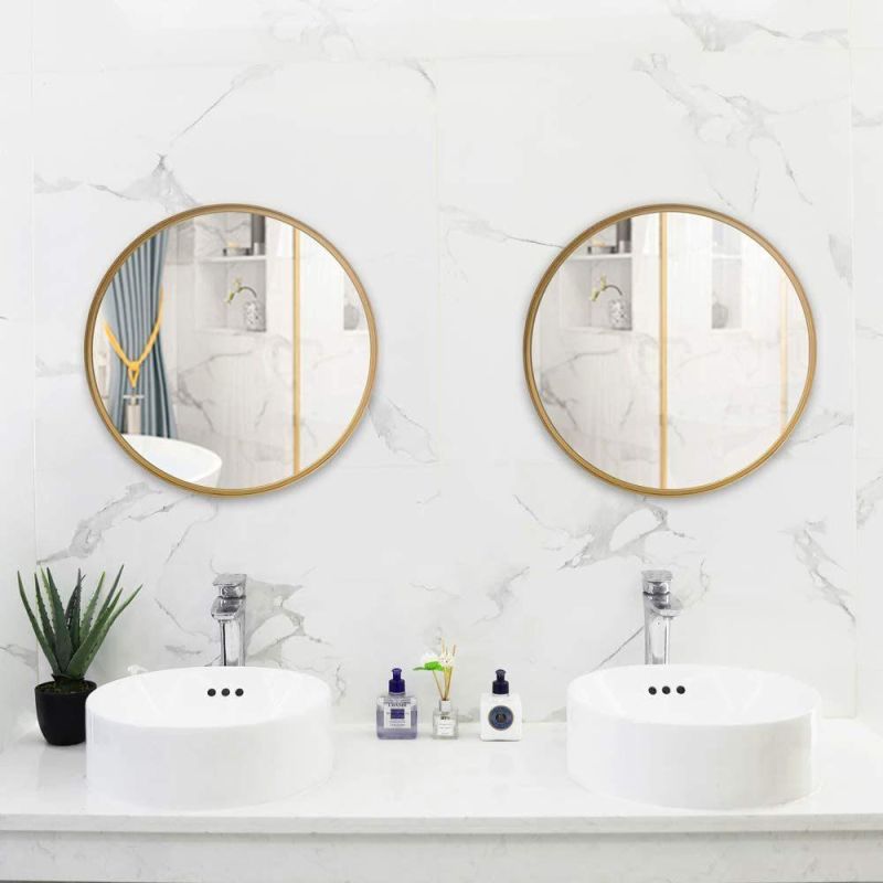 New Design 24 in X 24 in Satin Golden Round Aluminum Alloy Framed Bathroom Vanity Mirror