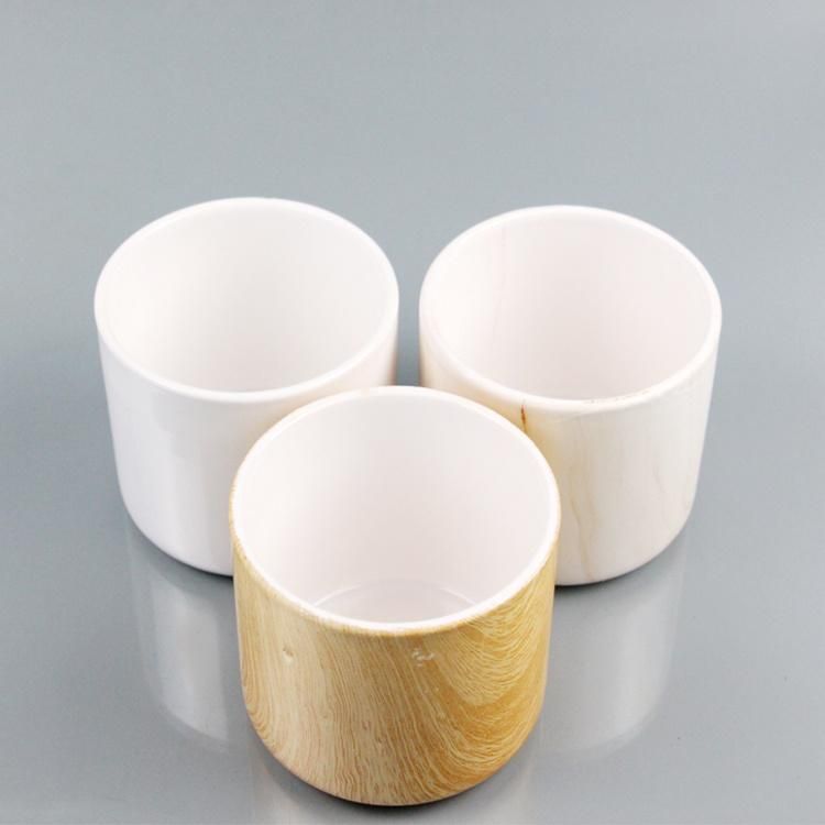 Mette Custom White Colored Ceramic Candle Holder a with Bamboo Lid