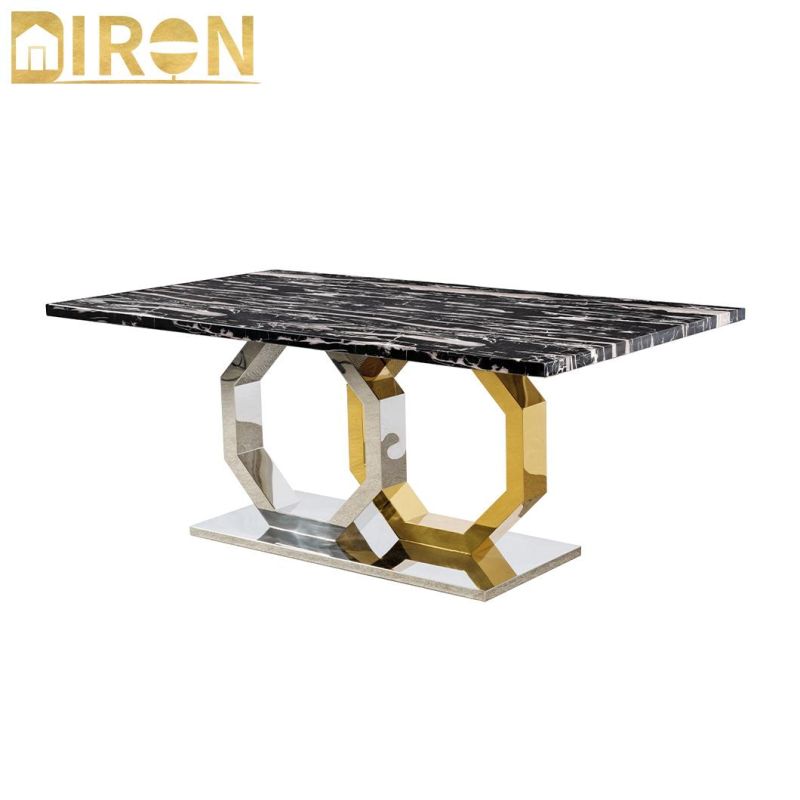 Stainless Steel Rectangle Diron Carton Box Marble Table Dining Furniture