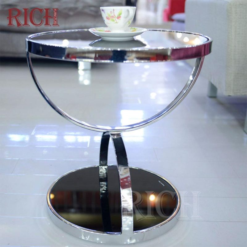 Tempered Glass Top Coffee Table Round Stainless Steel Coffee Center Table