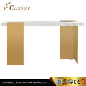 Genuine Marble Top Best Console Table in Brushed Metal Stainless Steel Base