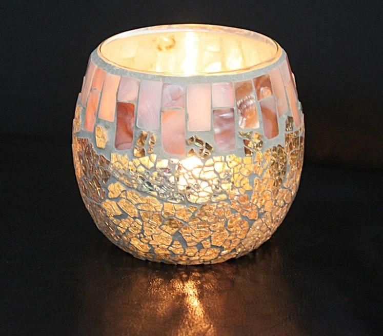 Fancy Bowl Shape Glass Candle Jar Candle Cup Mosaic Candle Holder for Wedding Decoration
