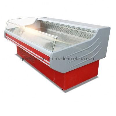 Fresh Meat Display Curved Glass Meat Showcase Deli Case/Supermarket Refrigerator Showcase/Curved Glass Serve Over Cooler