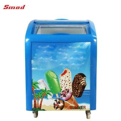 Small Commercial Curved Glass Door Ice Cream Freezer Showcase