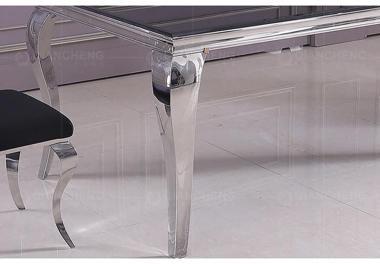 Modern Dining Furniture Silver Metal Glass Dining Table with 6seaters