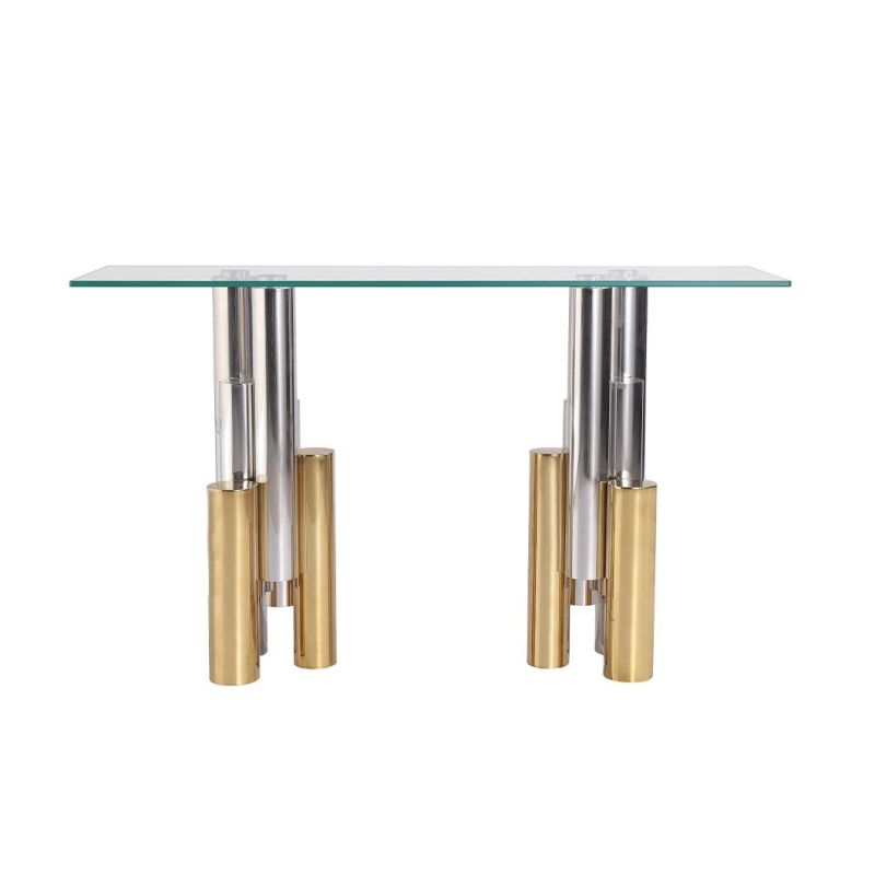 2021 OEM China Wholesale New Design Gold Stainless Steel Tempered Glass Top Console Table
